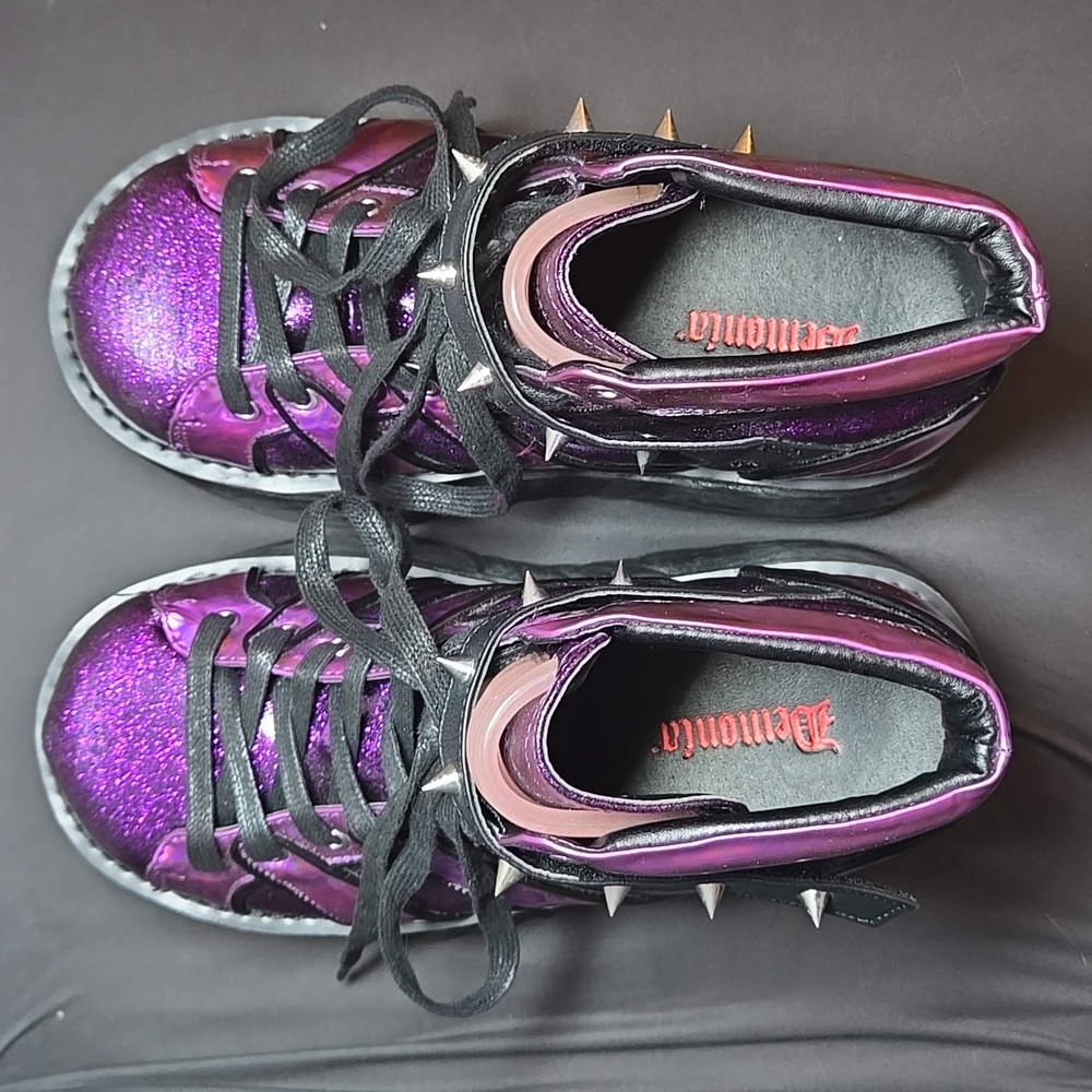 Demonia Plant Neptunez 100 UV Unisex Platform Purple Glitter Hologram Sneakers - Picture 12 of 16